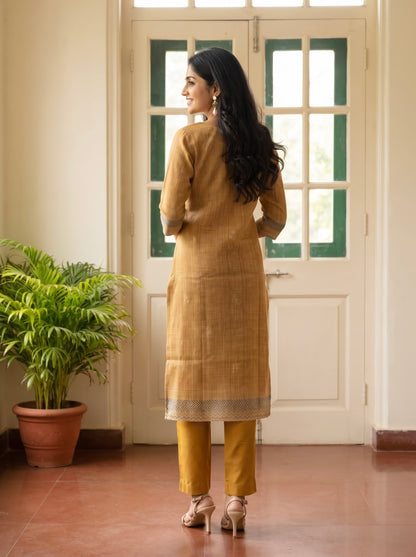 Mustard Brown Straight Kurta Set with Digital Printed Dupatta