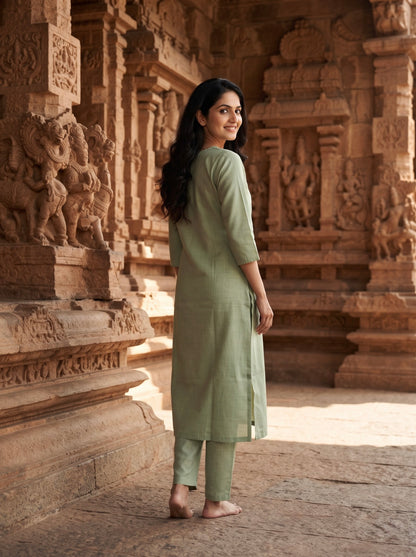 Elegant Pastel Green Embroidered Kurta Set with Jaccard Dupatta