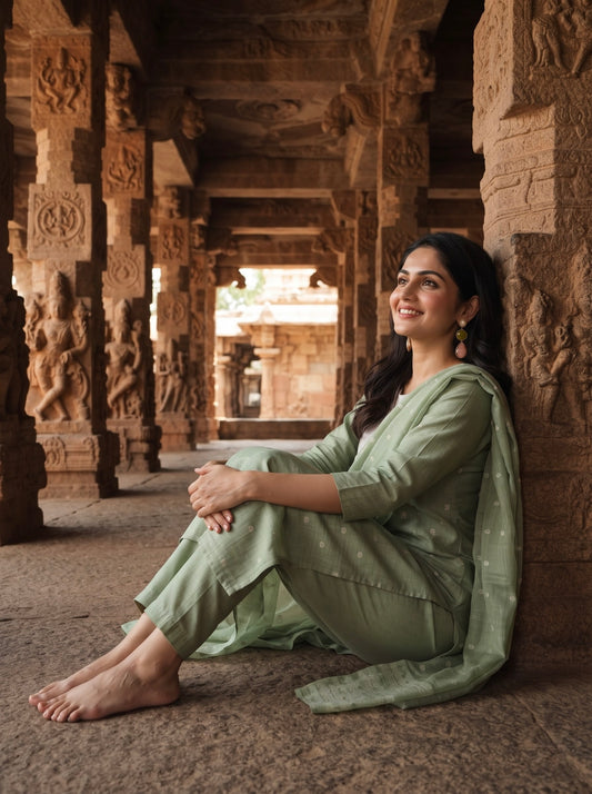 Elegant Pastel Green Embroidered Kurta Set with Jaccard Dupatta