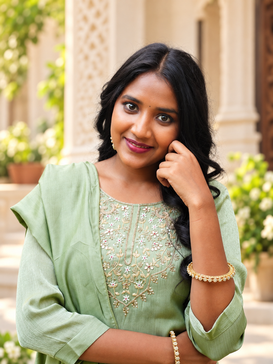 Sage Green  Kurta Set with Matching Dupatta