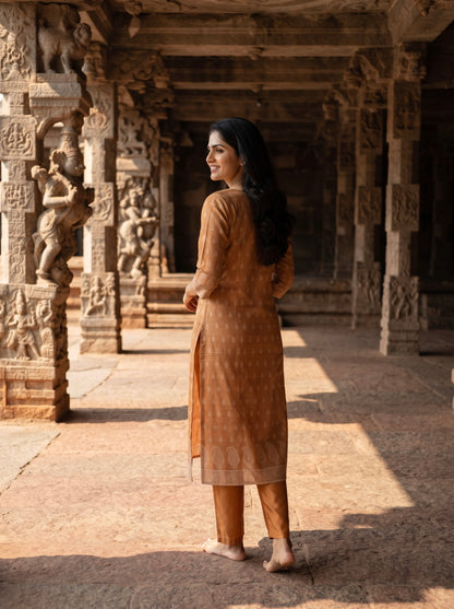 Honey Golden Printed Kurta Set with Matching Dupatta