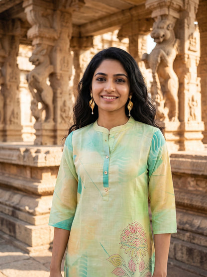 Pastel Green Abstract Digital Printed Straight Kurta Set