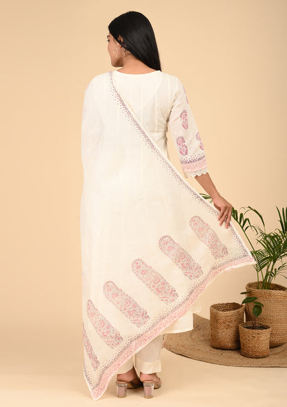 White Block Printed Kurta Sets