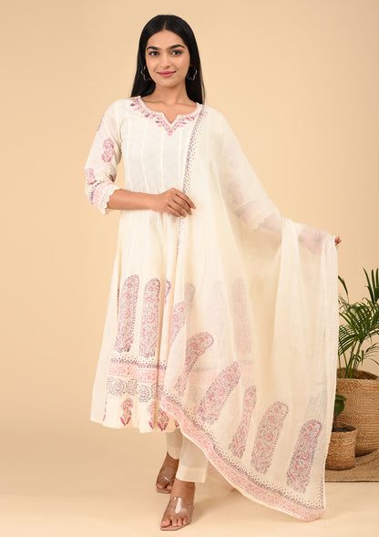 White Block Printed Kurta Sets