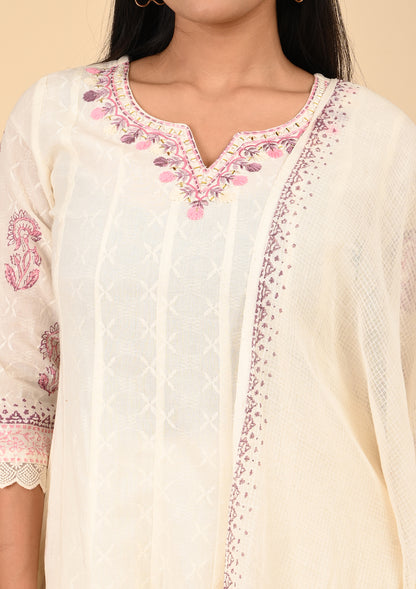 White Block Printed Kurta Sets