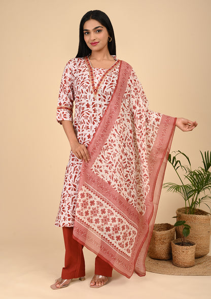 Womens Safforn Color Cotton Salwar Suit