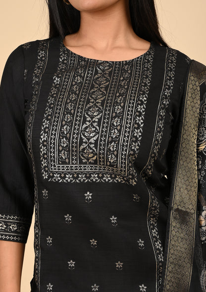 Black Round Neck Foil Printed Kurta Sets