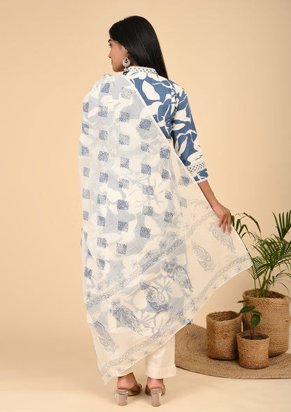 Blue Printed A - Line Kurta Sets