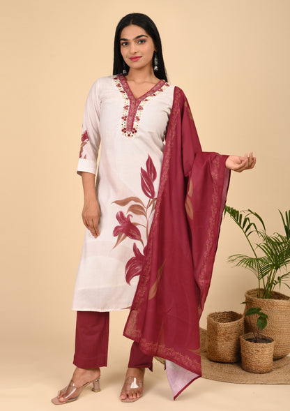 Half White Color Placement Printed Kurta Sets