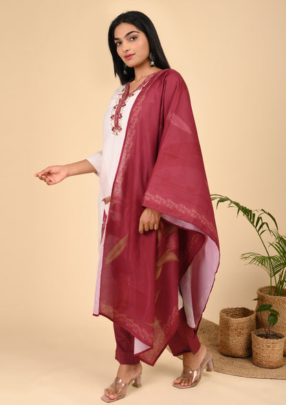 Half White Color Placement Printed Kurta Sets