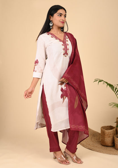 Half White Color Placement Printed Kurta Sets