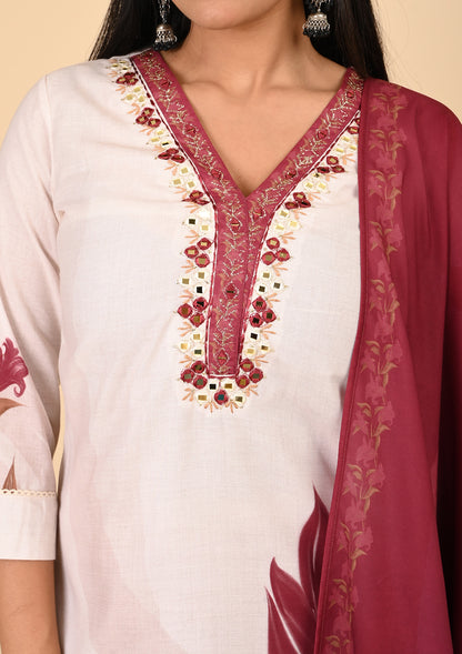 Half White Color Placement Printed Kurta Sets