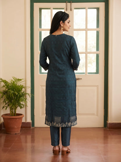 Indigo Blue Printed Straight Kurta Set with Coordinated Dupatta