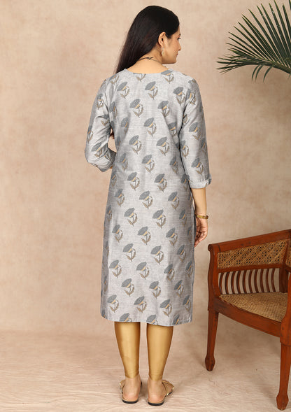Grey Floral Printed Straight Cut Kurti