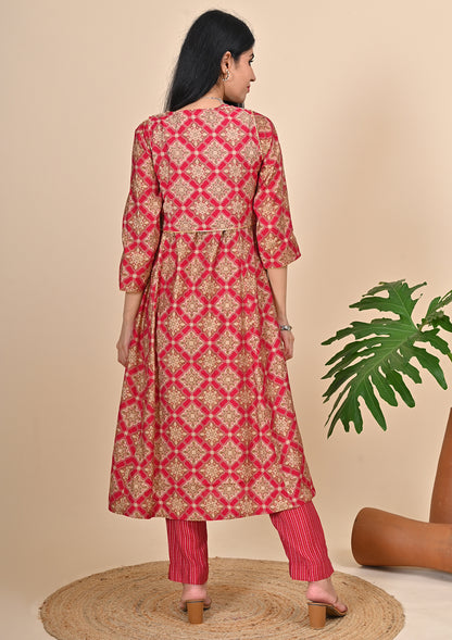 Pink Floral Printed Waist Coat Suits