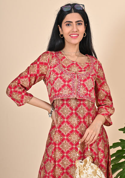 Pink Floral Printed Waist Coat Suits