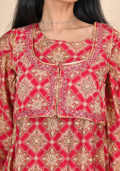 Pink Floral Printed Waist Coat Suits