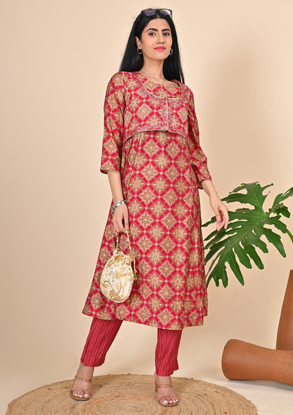 Pink Floral Printed Waist Coat Suits