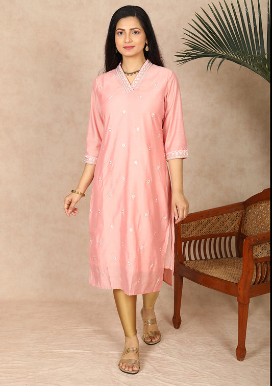 Pink Color V Neck kurti