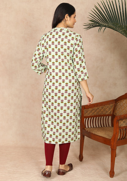 Womens Green Color Block Print Kurti