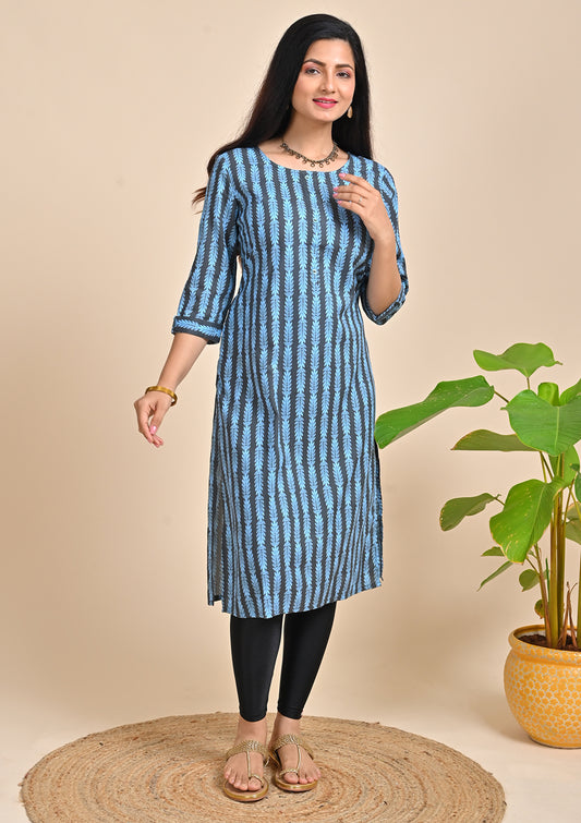 Womens Blue Color Floral Printed Kurti