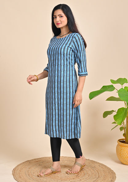 Womens Blue Color Floral Printed Kurti