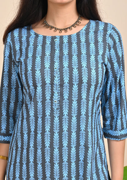 Womens Blue Color Floral Printed Kurti