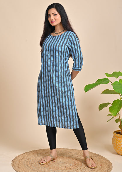 Womens Blue Color Floral Printed Kurti