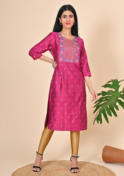 Semi Silk Sequence Embroidery Kurti