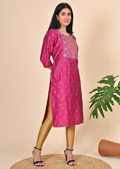 Semi Silk Sequence Embroidery Kurti