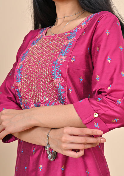 Semi Silk Sequence Embroidery Kurti
