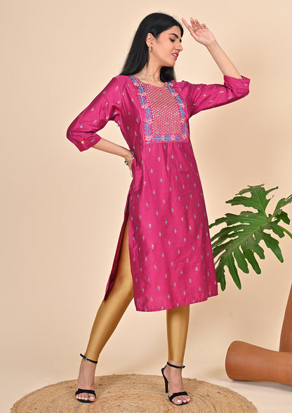 Semi Silk Sequence Embroidery Kurti