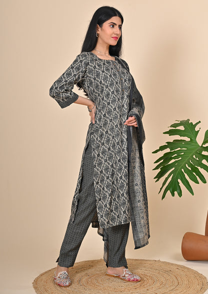Printed Office Wear Kurta Sets Black