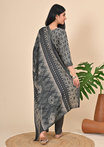 Printed Office Wear Kurta Sets Black