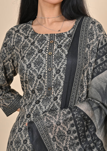 Printed Office Wear Kurta Sets Black