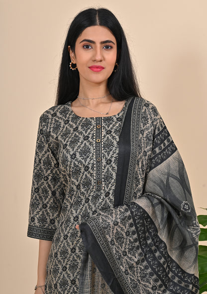 Printed Office Wear Kurta Sets Black