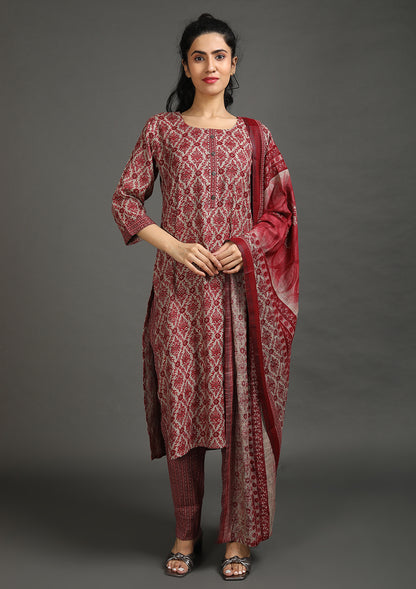 Printed Office Wear Kurta Sets Maroon