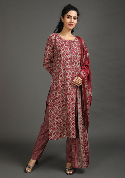 Printed Office Wear Kurta Sets Maroon