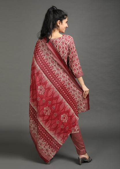 Printed Office Wear Kurta Sets Maroon