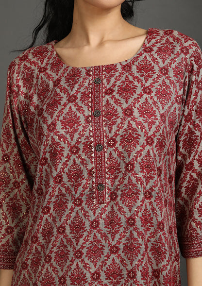 Printed Office Wear Kurta Sets Maroon
