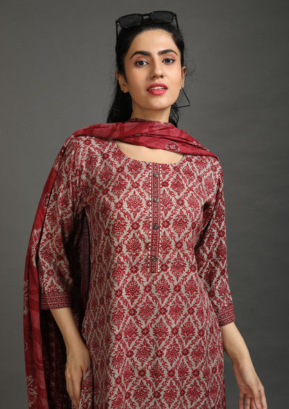 Printed Office Wear Kurta Sets Maroon