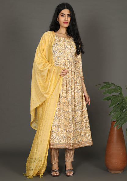 Mustard Color Foil Printed Salwar Suits