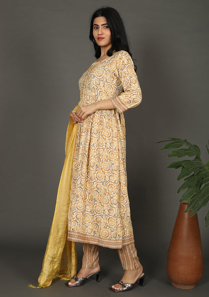 Mustard Color Foil Printed Salwar Suits