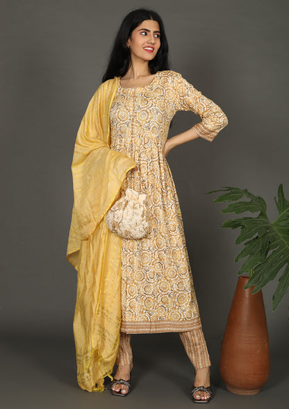 Mustard Color Foil Printed Salwar Suits