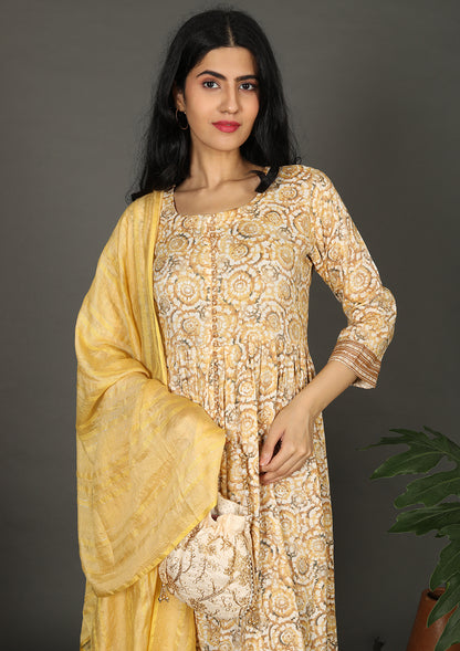 Mustard Color Foil Printed Salwar Suits