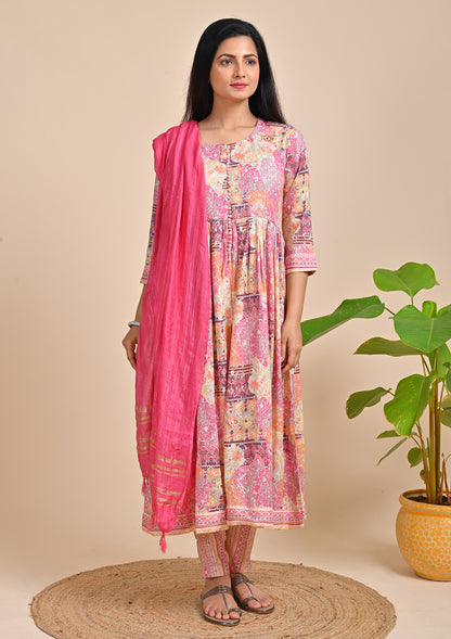 Pink Color Foil Printed Salwar Suits