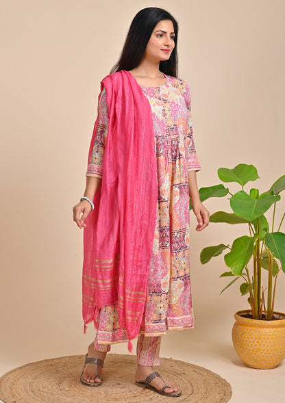 Pink Color Foil Printed Salwar Suits