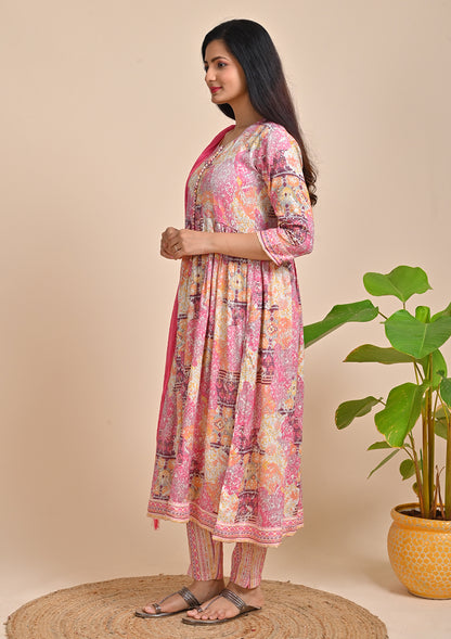Pink Color Foil Printed Salwar Suits