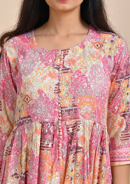 Pink Color Foil Printed Salwar Suits