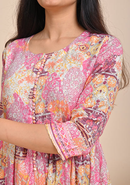 Pink Color Foil Printed Salwar Suits